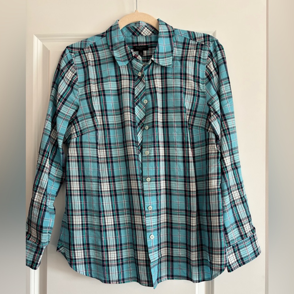 Talbots Kids Plaid Button Down Shirt - Blue and White